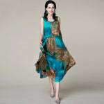 Print Silk Dress-2105/100% Natural Silk Women Dress/Exclusive Desigual Summer New Party Dresses/S,M,L,XL,XXL