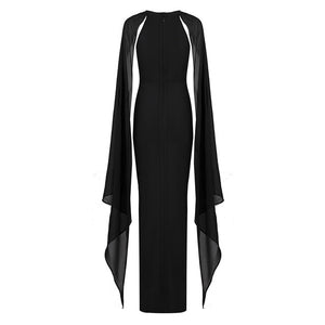 2016 New Elegant Front split sleeveless silk cape sexy bodycon women runway dress black beige maxi evening party bandage Dress