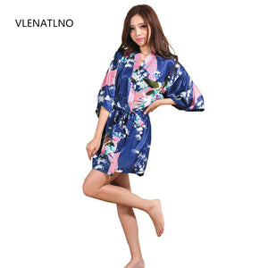 Silk Satin Wedding Bride Bridesmaid Robe Floral Bathrobe Short Kimono Robe Night Robe Bath Robe Fashion Dressing Gown For Women