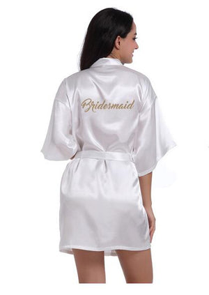 RB71 Fashio Bridal Party Robe Letter Bride on the Robe Back Women Short Satin Wedding Kimono Sleepwear Spa Robes for Ladies