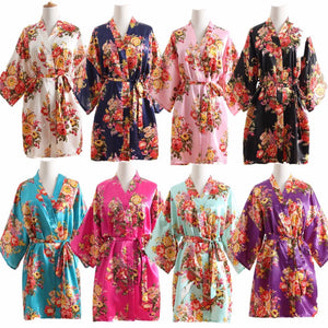 Women Silk Satin Wedding Bride Bridesmaid Robe Floral Bathrobe Short Kimono Robe Night Robe Bath Robe Fashion Dressing Gown R103