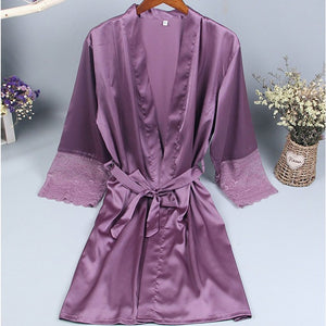 Lace sleeve sexy women nightwear robes plus size wedding kimono satin silk female bathrobes bridemaids robes 2017 vs brand hot