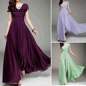 2017 New Arrival Summer elegant women fashion polyester sexy V-neck short sleeve evening long dress