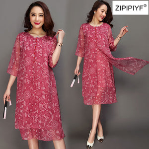 Large size 6XL 2018 summer O neck half sleeve casual Vestido feminina summer vintage silk A-line dress