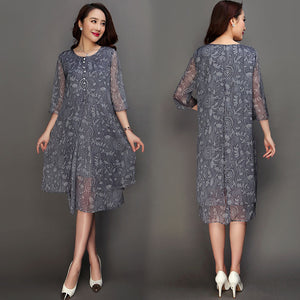 Large size 6XL 2018 summer O neck half sleeve casual Vestido feminina summer vintage silk A-line dress