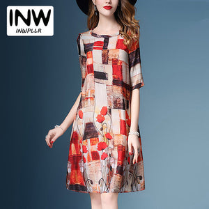 2018 New Arrival Women Dress Summer Fashion Print Vestidos Feminino Dresses Casual Vintage Silk Dress Ladies Robe Femme Ete