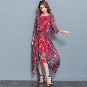 Floral Print  Slim Summer Dress 2018 Women high quality Fashion Casual Boho Beach Long dresses Irregular Hem Party Elegant Dress