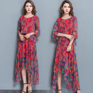 Floral Print  Slim Summer Dress 2018 Women high quality Fashion Casual Boho Beach Long dresses Irregular Hem Party Elegant Dress