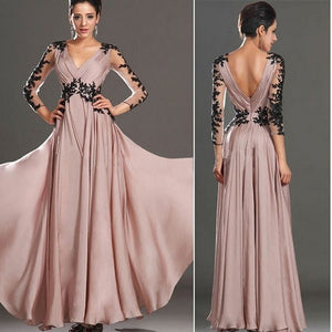 New Sexy Long Chiffon Lace V-Neck Bridesmaid Formal Party Dress Elegant Dresses Costume Summer