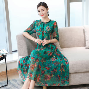 Real Mountain natural silk dress summer clothes for women plus size large robe party dresses print floral Chinese vintage dress