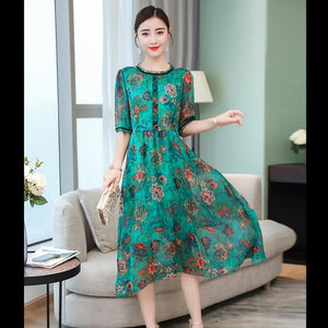 Real Mountain natural silk dress summer clothes for women plus size large robe party dresses print floral Chinese vintage dress