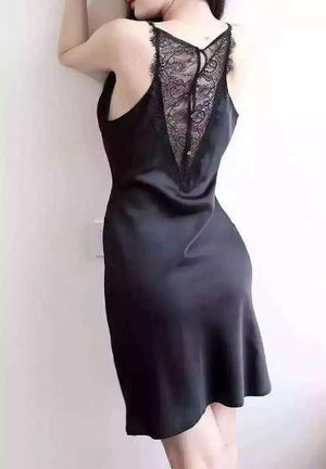 LIMITSTOCK Brand Ladies Black White Satin Lace Hollow Dress Evening Sexy Satin Silk Camisole Dress With Lace Best Price Quality